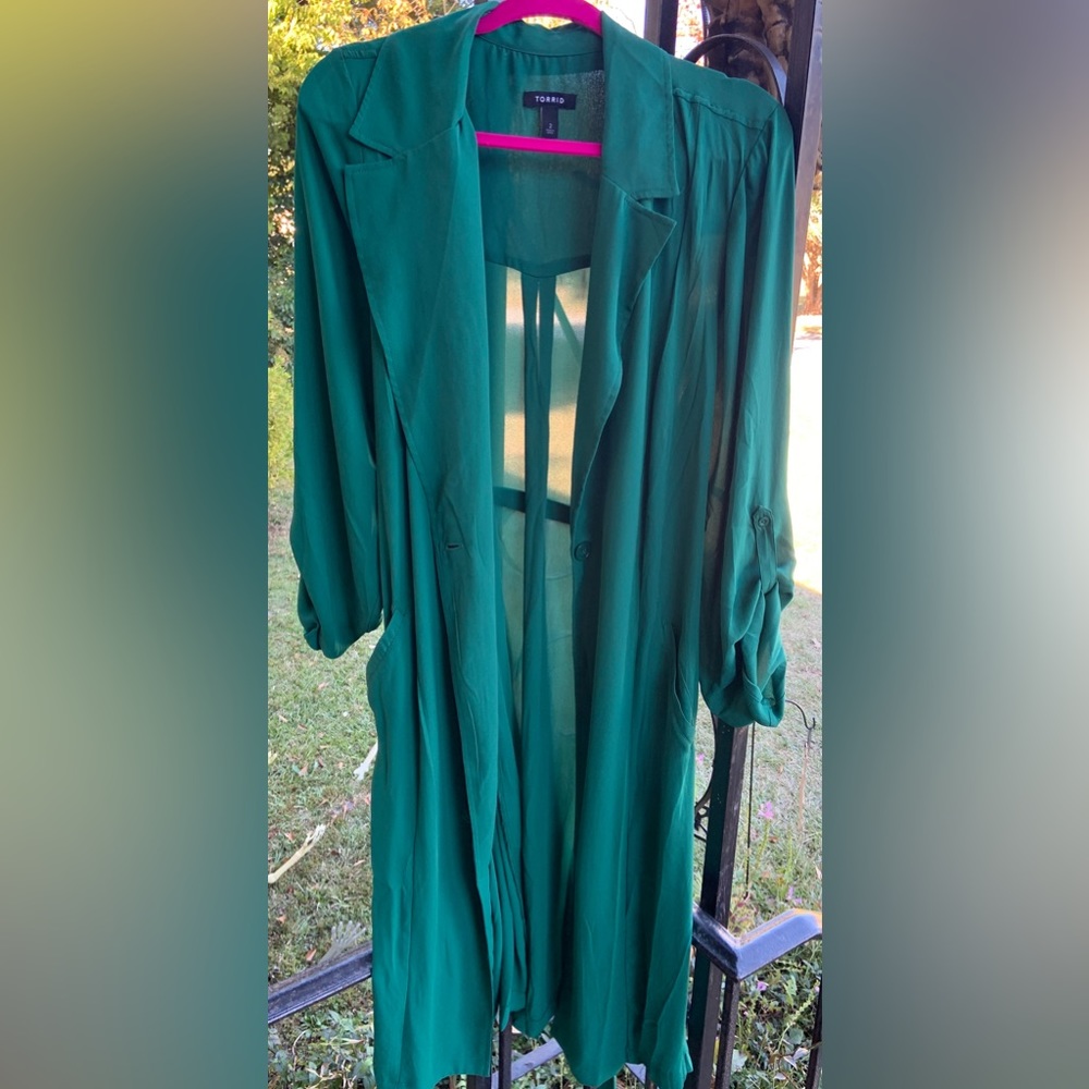 Torrid Teal/Green Long Belted Trench Coat - Picture 2 of 4
